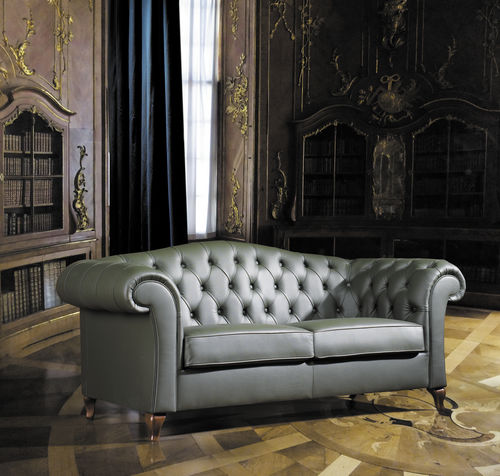 Canapé chesterfield - Alpuch - en cuir / anthracite / 2 places