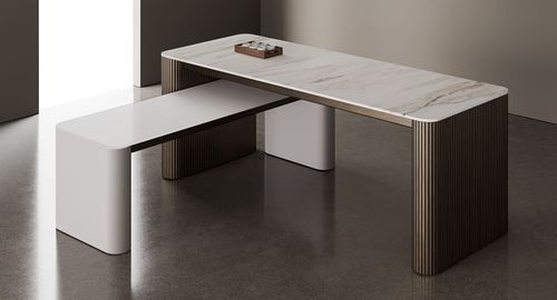 Table moderne - ASTORIA - Halcon - en placage de bois / en pierre / avec piètement en bois