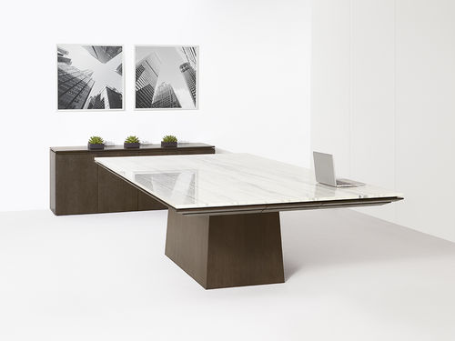 Table de réunion contemporaine - MESA - Halcon - en stratifié / rectangulaire / avec prise de courant intégrée