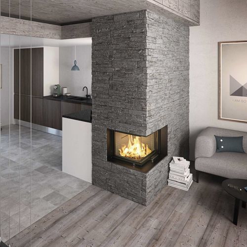 Insert de cheminée d'angle - VISIO 2 - Attika Feuer AG - à bois / en acier / rayonnement