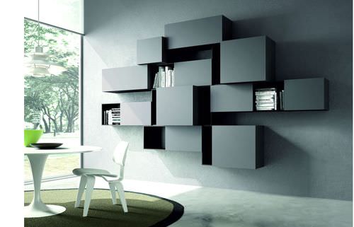 Bibliothèque murale - ACCORDO_PAG. 5 : COMPOSITION 01 - ORME - contemporaine / en bois / noire