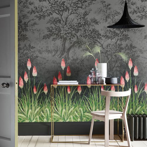 Papier peint classique - UPPER BROOK STREET - The Little Greene - à motif nature / aspect papier peint / gris
