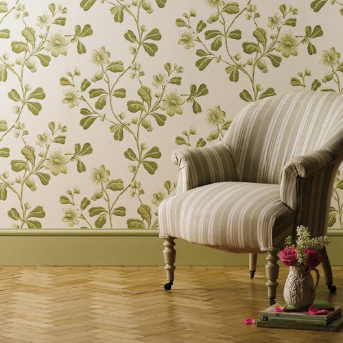 Papier peint classique - BROADWICK ST - The Little Greene - floral / aspect tissu / gris