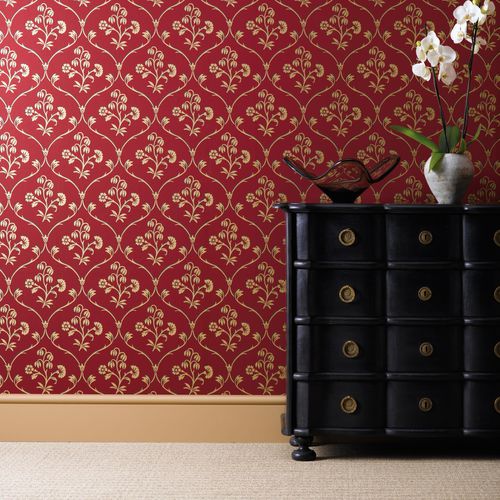 Papier peint classique - CRANFORD - The Little Greene - à fleurs / effet métallisé / gris