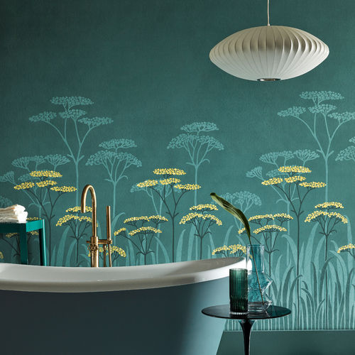 Papier peint contemporain - ACHILLEA - The Little Greene - à motif floral / aspect papier peint / gris