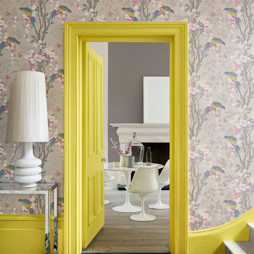 Papier peint contemporain - LORIINI - The Little Greene - à motif floral / à motif animalier / aspect tissu