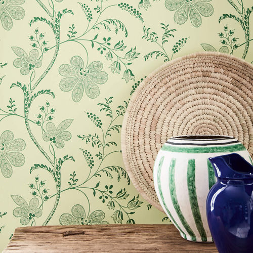 Papier peint classique - BEDFORD SQUARE - The Little Greene - à motif floral / aspect tissu / bleu