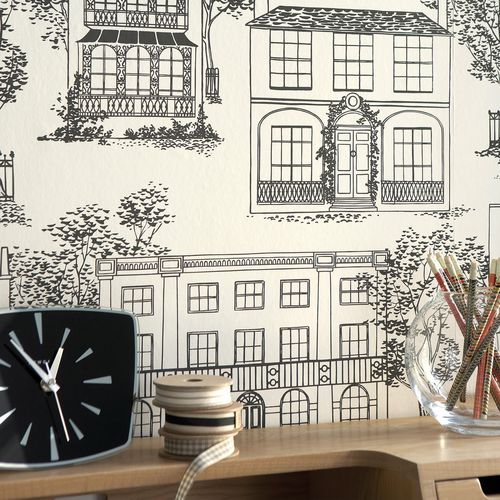 Papier peint classique - HAMPSTEAD - The Little Greene - scène / aspect papier peint / gris