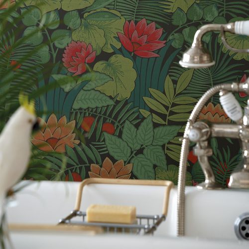 Papier peint classique - REVERIE - The Little Greene - à motif floral / aspect papier peint / bleu