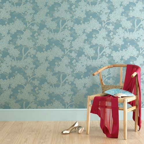 Papier peint classique - CAMELLIA  - The Little Greene - en soie / à motif floral / damas