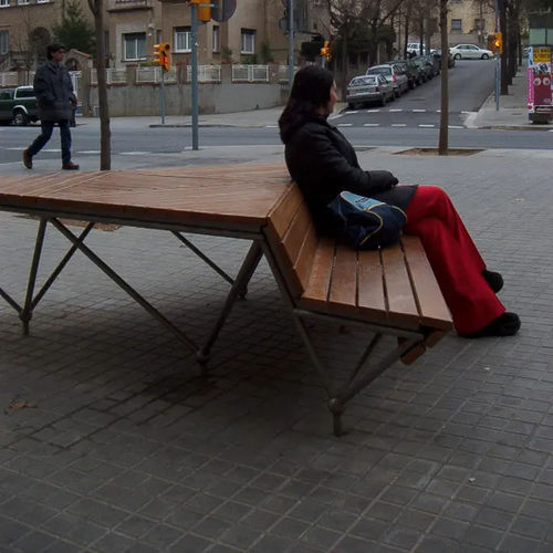 Banc public contemporain - MARAGALL - ESTEVA BARCELONA - en acier inoxydable / en bois / avec dossier
