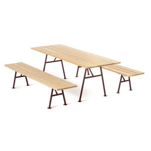 Ensemble table et bancs contemporain - Alnön - NOLA INDUSTRIER - en chêne / en acier à revêtement par poudre / en acier zingué