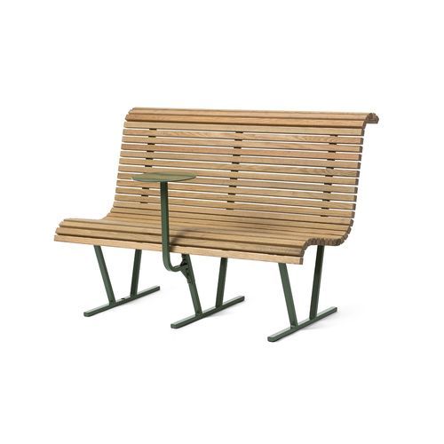 Banc public contemporain - Cane - NOLA INDUSTRIER - en chêne / en acier à revêtement par poudre / en zinc