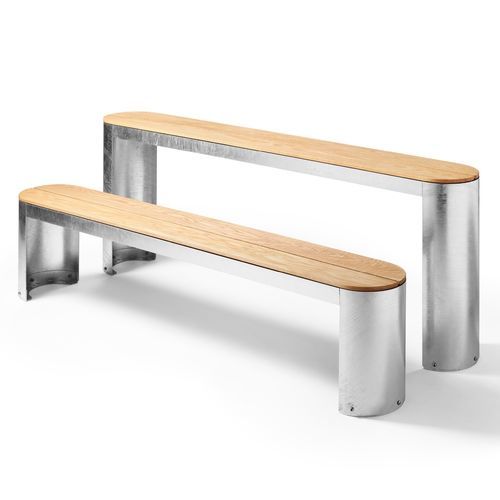 Ensemble table et bancs contemporain - Urban Play - NOLA INDUSTRIER - en chêne / en acier galvanisé / en acier à revêtement par poudre