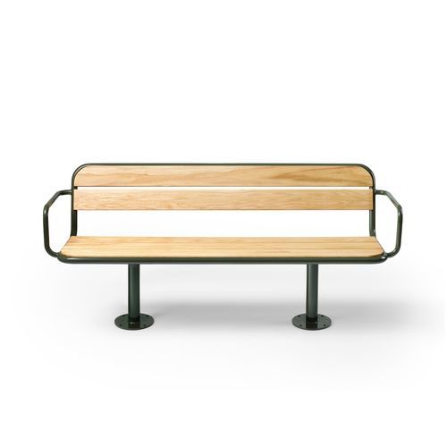 Banc public contemporain - Gry - NOLA INDUSTRIER - en pin / en chêne / en acier à revêtement par poudre
