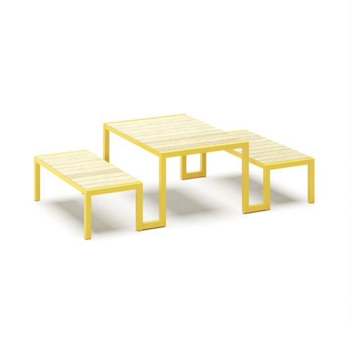 Ensemble table et bancs contemporain - Långbordet Junior  - NOLA INDUSTRIER - en chêne / en pin / en acier inoxydable
