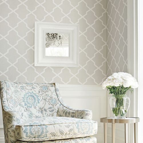 Papier peint classique - CAROLYN TRELLIS - Thibaut - à motif / vert / marron