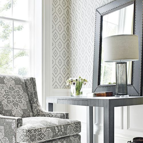Papier peint contemporain - BARI IKAT - Thibaut - à motif géométrique / blanc / lavable