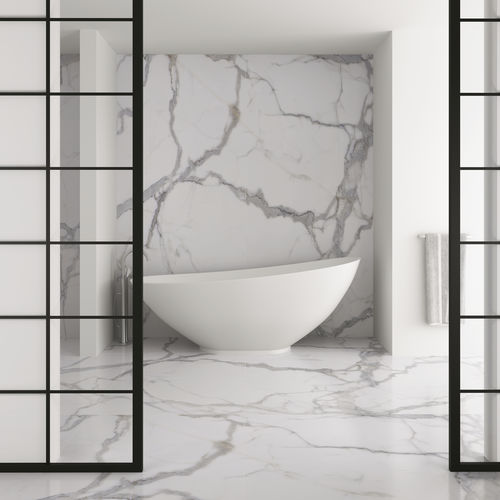 Carrelage en grès cérame - TECHLAM® : KALOS BIANCO - Levantina - poli / d'intérieur / d'extérieur