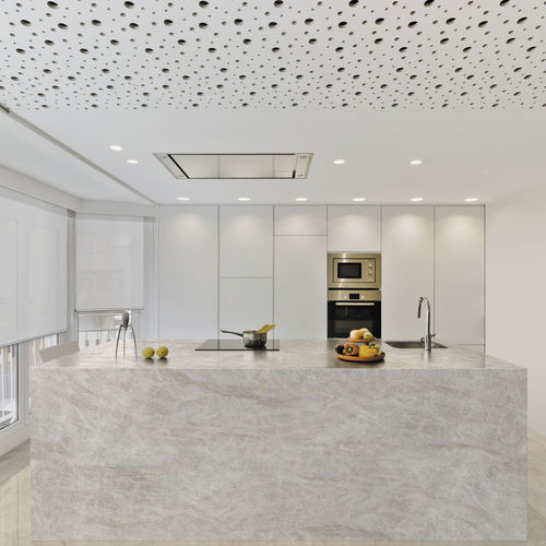 Plan de travail en grès cérame - TECHLAM® : QUARTZITE STONE - Levantina - de cuisine / blanc / résistant à la chaleur