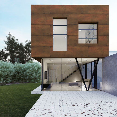 Bardage en plaques - TECHLAM® : STEEL CORTEN - Levantina - en grès cérame / poli / aspect métal