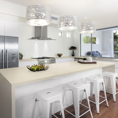 Plan de travail en grès cérame - TECHLAM® : HYDRA BEIGE - Levantina - de cuisine / beige / poli