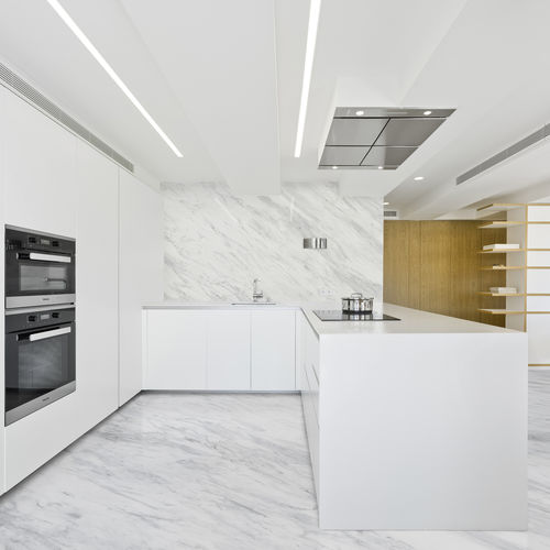 Plan de travail en grès cérame - TECHLAM® : BASIC ICE - Levantina - en pierre naturelle / de cuisine / blanc