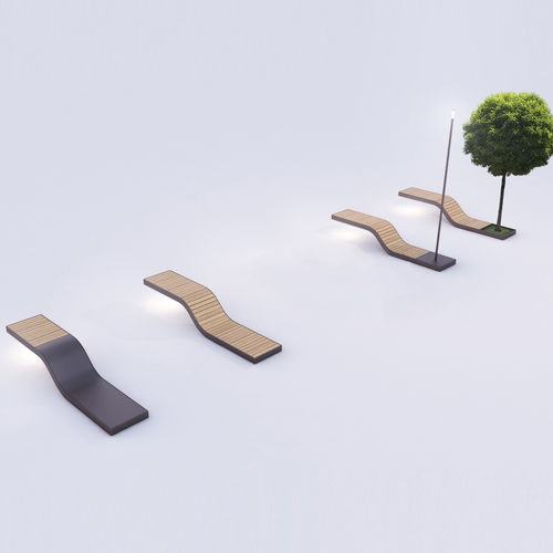 Banc public design minimaliste - SNAKE - Euroform K. Winkler GmbH - en bois de feuillus / en acier galvanisé / en tôle d'acier