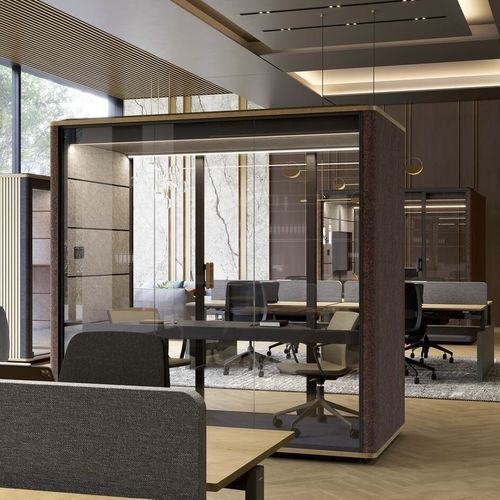 Bureau POD acoustique - CERENE MEET - Ahrend - modulable / avec porte vitrée / USB