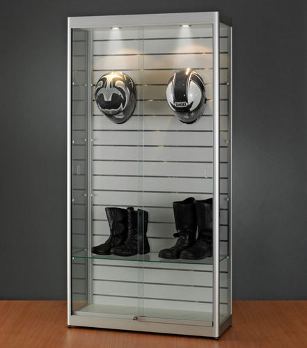 Vitrine contemporaine - 315 1000 WITH SLATWALL - SDB Vitrinebouw BV - en verre / en bois / en aluminium anodisé