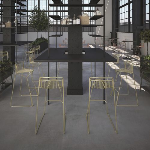 Tabouret de bar contemporain - RIBELLE - LUXY - avec piètement en acier / avec repose-pieds / empilable