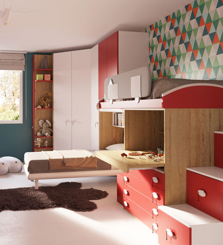 Chambre d'enfant bleue - SMILE 6 - GIESSEGI - rouge / en bois laqué / mixte