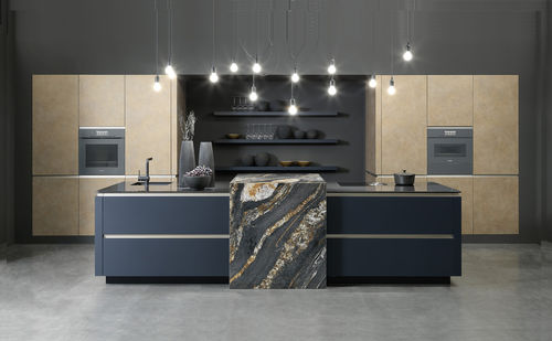 Cuisine contemporaine - ATMOS INDIGO - rational einbaukuechen - en bois laqué / en mélaminé / avec îlot