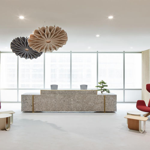 Panneau acoustique mural - BUZZIPLEAT - BuzziSpace - suspendu / en tissu acoustique / rond