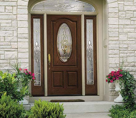 Porte d'entrée - ARCHITECT SERIES® 3 PANEL SCROLL TOP - PELLA - en fibre de verre / battante / semi-vitrée
