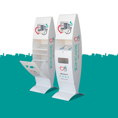 Distributeur de gel hydroalcoolique au sol - VO - DIMCAR s.r.l. - avec distributeur de gants / avec poubelle intégrée / avec distributeur de masques