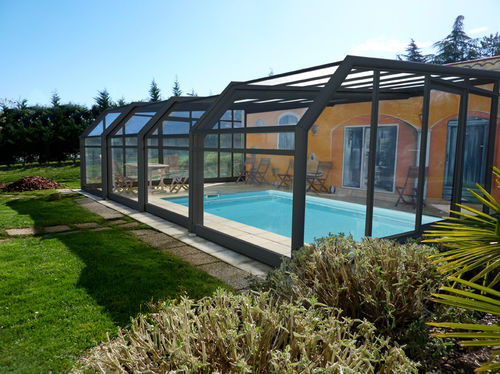 Abri de piscine adossé - ABRISUD - télescopique / en acier inoxydable / avec actionnement manuel