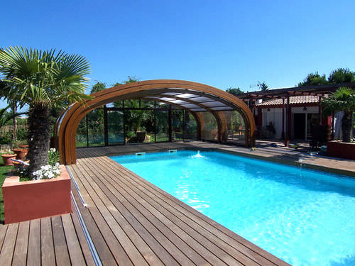 Abri de piscine haut - ABRISUD - télescopique / en bois / avec actionnement manuel