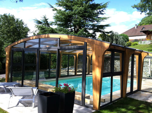 Abri de piscine haut - AQUAHOME - ABRISUD - en bois / avec actionnement manuel
