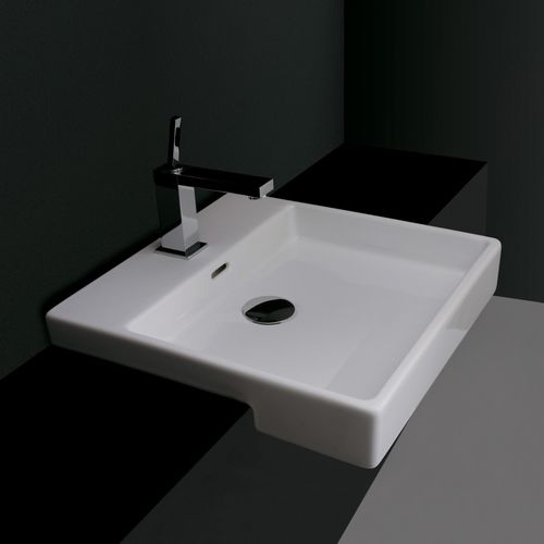 Vasque semi-encastrée - PLAIN 45S - Ws Bath Collections - en céramique / avec mitigeur / carrée