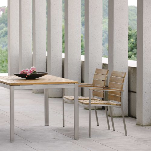 Chaise de jardin contemporaine - SAVONA - STERN MOEBEL - d'extérieur / en teck / avec piètement en acier inoxydable