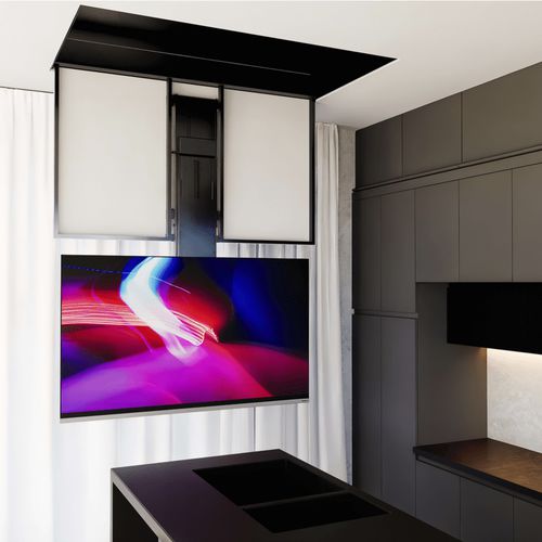 Support TV de plafond contemporain - ULISSE EXTENDER  - Digisonic Srl - motorisé pour plafond / télécommandé / avec élévateur d'écran