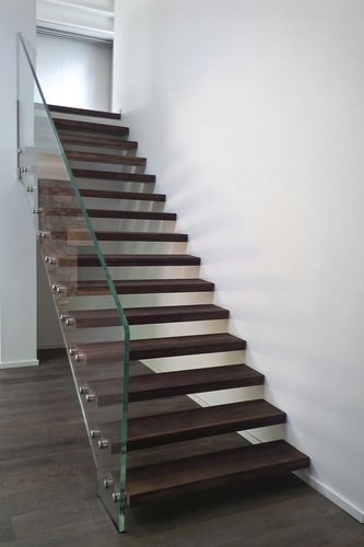 Escalier droit - SKYSTEP VERRE EXTRA CLAIR ET BOIS - Trescalini - à marches en chêne / structure en verre / contemporain