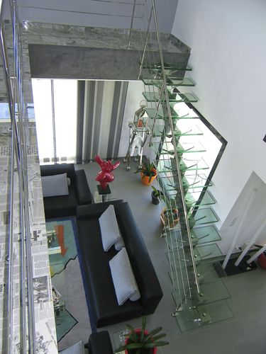 Escalier droit - MANHATTAN - Trescalini - à marches en verre / structure en acier inoxydable / contemporain