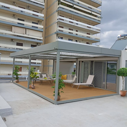Pergola autoportée - Cospilouvre - COSPICON  SA - adossée / aluminium / à lames brise soleil
