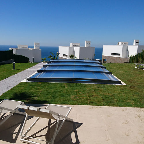 Abri de piscine bas - NEO SMART - Azenco Groupe - plat / télescopique / en aluminium