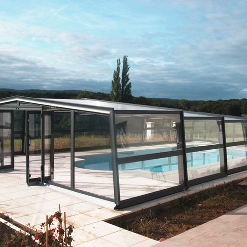 Abri de piscine mi-haut - Azenco Groupe - télescopique / en aluminium / en polycarbonate