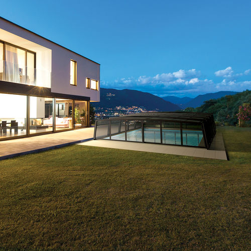 Abri de piscine mi-haut - R-DESIGN HIGH ENCLOSURE - Azenco Groupe - télescopique / en aluminium / en polycarbonate