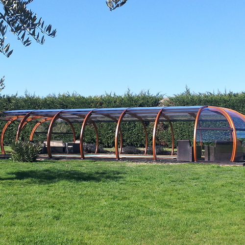 Abri de piscine haut - WOODEN HIGH - Azenco Groupe - fixe / en bois / avec actionnement manuel