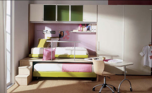 Bureau contemporain - WHY SYSTEM : 12 - Quelli della mariani - en placage de bois / avec lit gigogne / piétement en panneaux